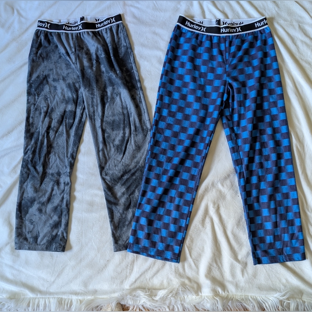 Hurley Boy's Pajama Bottoms - Two SIZE 10 Medium Gray and Blue Patterned